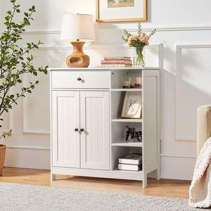 Mobile Bagno Moderno Bianco a Doppia Anta con Pannelli Regolabili in MDF, 1 Cassetto e 3 Ripiani Laterali per Casa, Camera da Letto, Scuola - Product Image 2