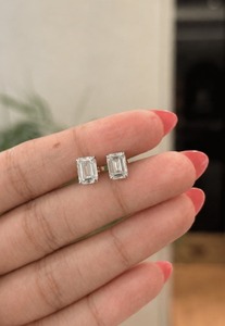Anniversary Gift For Her VS EF <b>Emerald</b> Cut Lab Grown Diamond Solitaire <b>Stud</b> Earrings Solid Gold Fine Jewelry Women Basket Pair - Product Image 2