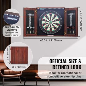 Ensemble de meuble de rangement pour jeu de fléchettes taille officielle avec éclairage LED, prêt à l'emploi, pour fléchettes à pointe en acier - Product Image 2