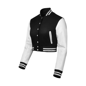 Womens Cropped Varsity Coat <b>Leather</b> Sleeve Baseball <b>Jacket</b> Supplier Wholesale USA - Product Image 3