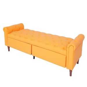 Multifunctional Orange Sofa Stool with PU Leather Armrests for Living Room Storage - Product Image 4