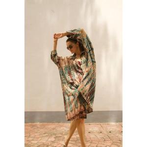 Women <b>Boho</b> Tie Dye Shirt <b>Dress</b> Loose Fit <b>Summer</b> Beach Kimono Style Mini <b>Dress</b> With Belt - Product Image 5