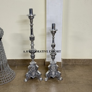 Antique Style Baroque Silver <b>Candlestick</b> Tall Cast Metal Flower/Candle Stand Victorian Pillar <b>Holder</b> for Luxury Hotel & Home Use - Product Image 3