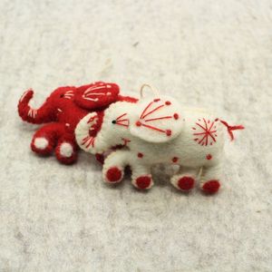 Handmade Felt <b>Elephant</b> Ornament Red And White Sewn Animal <b>Decorative</b> Craft Gift - Product Image 3