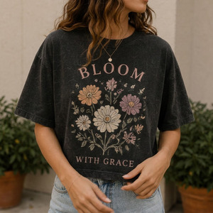 T-shirts d'été pour femmes en coton biologique, coupe ample, décontractés, à manches courtes, vente en gros - Product Image 3