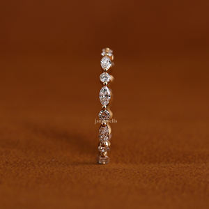 Anillo de Boda Personalizado de Oro Amarillo de 14K con Diamante Creado en Laboratorio, Corte Marquesa y Redondo, Anillo de Aniversario para Mujer, Precio de Fábrica - Product Image 2