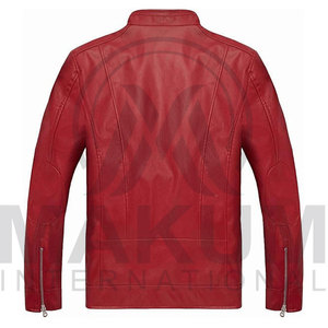 Men's <b>Red</b> Leather Motorcycle <b>Jacket</b> Slim Fit Stand Collar Zipper Closure Regular Length Moto Biker Style <b>RED</b> <b>Jacket</b> Leather - Product Image 6