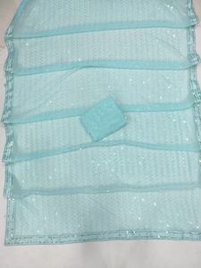 Sarees pour femmes pakistanaises indiennes Belle Georgette Sequin Brodé Partywear Saree pour mariage et fête pour femmes à - Product Image 6