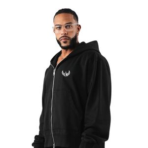Men's Black Full Zip Hoodie Sweatshirt Long Sleeve Casual Athletic Sportswear Training Activewear Jacket with Kangaroo Pockets - Product Image 3
