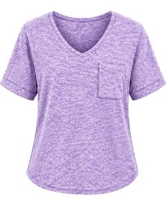 Camiseta de Mujer con Cuello en V, Diseño Abstracto de Lavanda, Casual, Manga Corta, con Bolsillo, Ligera, Transpirable, Top de Verano a la Moda - Product Image 1