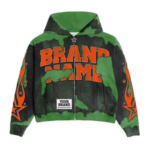 เสื้อฮู้ดผู้ชายผ้าฝ้ายแท้ลายพิมพ์ดิจิตอลสไตล์สตรีทย้อนยุคเสื้อครอปปะแบบซีด - Product Image 2