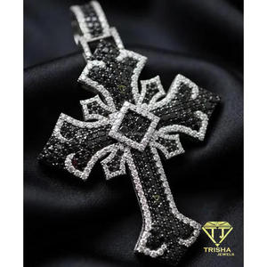 Colgante de cruz de plata de ley 925 con diamantes blancos cultivados en laboratorio, joyería hip hop de primera calidad - Product Image 5