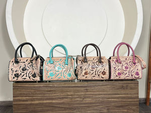 New Luxurious 2026 Floral Hand Tooled Leather Duffel Travel Bag Genuine Cowhide Leather Mini Speedy Bag for Women Crossbody Bag - Product Image 4