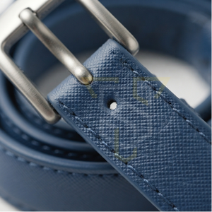 Formal Men's Navy Blue Cow Hide Leather <b>Belt</b> With <b>Silver</b> Rectangular Pin <b>Buckle</b> Solid Design - Product Image 6