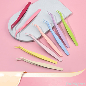 Applicateur de faux cils DIY, pince à épiler incurvée en acier inoxydable à pointe fine pour cils en grappe ou en bande - Product Image 6