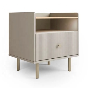 Elegant <b>wooden</b> Bedside <b>Table</b> With Drawer And Open Shelf Ribbed Front Design Modern Nightstand For Stylish Bedroom Decor - Product Image 1