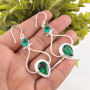 Designer Handmade Classy And Trendy Green <b>Emerald</b> Gemstone Work 925 Sterling Silver <b>Earring</b> Jewellery For Women And Girls Wear - Product Image 2