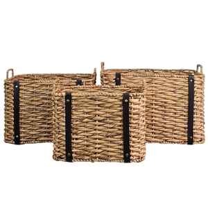 Panier de rangement rectangulaire artisanal en jonc de mer naturel à motif végétal côtier, avec poignées en corde, multifonctionnel, ensemble de plusieurs pièces, décoration - Product Image 1