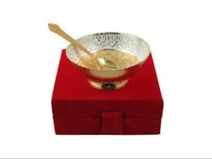 Bol décoratif en métal plaqué or et argent, pour fruits secs, idéal pour les cadeaux de mariage et la vaisselle. - Product Image 2