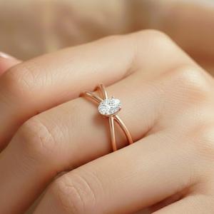 Bague de fiançailles croisée en or pur 10K 14K avec diamant ovale 0,25 carat, design moderne en X, solitaire à queue fendue, pour elle - Meilleures ventes - Product Image 4