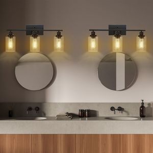 Modern 3-<b>Light</b> Wall <b>Sconce</b> with Clear Glass Shade for Bathroom Vanity and Living Room Porch Mounted <b>Light</b> Fixture - Product Image 1