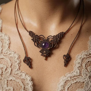 Handmade Precious Metal Alloy Boho <b>Statement</b> Healing Crystal <b>Necklace</b> IGI Certified HARI OM CREATIONS Women's Party Jewelry - Product Image 1