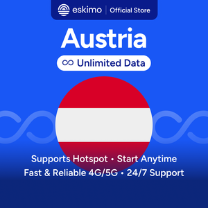 Eskimo Austria Unlimited แพ็กเกจอินเทอร์เน็ตสำหรับเดินทาง 10 วัน ความเร็วสูง 5G/4G ไม่ต้องใช้ซิมการ์ด  บริการช่วยเหลือตลอด 24 ชั่วโมงทุกวัน S-ATU-10D - Product Image 1
