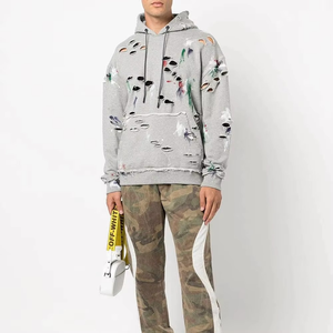 Sweat à capuche surdimensionné en molleton de coton lourd style streetwear OEM, effet vieilli, avec logo personnalisé, pour homme – Vente en ligne - Product Image 5