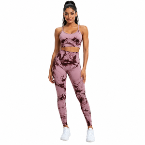 <b>Tie</b> <b>Dye</b> Yoga <b>Set</b> for Women 2 Piece Workout Outfits High Waist Seamless Leggings and Sports Bra Gym Fitness Clothing Activewear - Product Image 1