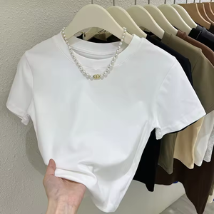 Top Corto de Verano para Mujer, Estilo Americano, Cintura Alta, 100% Algodón, Corte Ajustado, Manga Corta - Product Image 5
