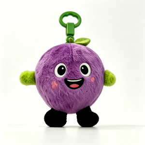 Customized fruit-themed bag accessory,Cute gift for purple fruit lovers,Smiling purple fruit plush keychain with green clip - Product Image 4