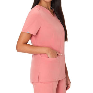 Customized Logo Jersey Woven Waterproof Quick Dry Breathable Comfortable Stretchy Womens Nurse <b>Scrubs</b> Suit <b>Tops</b> Hospital - Product Image 3