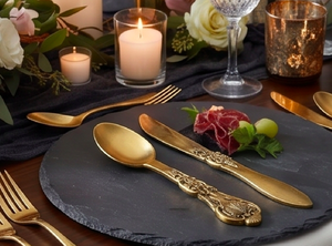 Ensemble de couverts vintage en métal plaqué or, cuillère, fourchette, couteau, résistant à la rouille, passe au lave-vaisselle, pour la cuisine et les réceptions - Product Image 4