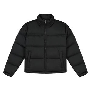 Veste matelassée noire pour homme, col montant, fermeture éclair, coupe-vent, épaisse, style décontracté, coupe régulière, rembourrage en polyester - Product Image 4