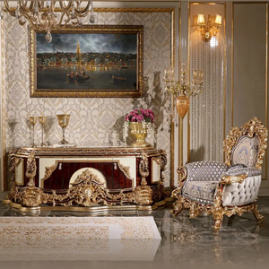 Meuble TV Classique Européen de Luxe en Acajou Massif, Sculpté à la Main, Style Royal, Meuble de Salon Antique Fabriqué en Indonésie - Product Image 1