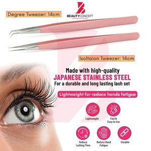 Pinzas para Extensión de Pestañas con Logotipo Personalizado al por Mayor, Pinzas de Acero Inoxidable de Alta Calidad con Purpurina Rosa para Volumen de Pestañas - Product Image 4