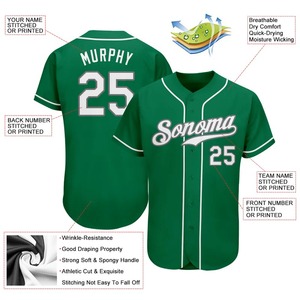 Anti-Bacterial Top Quality OMMiZ Custom Logo woMen's Kelly Green White-Gray Authentic St. Patrick's Day <b>Baseball</b> Jersey - Product Image 4