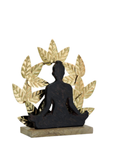 Escultura Metálica de Buda Meditando con Fondo de Hoja de Bodhi Dorada, Figura Decorativa Zen para el Hogar - Product Image 2
