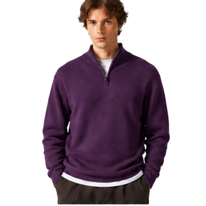 Men Purple Quarter Zip <b>Jumper</b> Knitted Sweater Stand Collar Long Sleeve Pullover Casual Winter Warm Soft Knitwear Premium <b>Fit</b> Top - Product Image 4