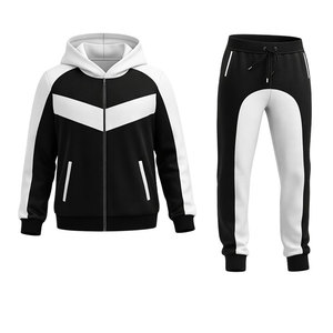 <b>Men</b>’s Black & <b>White</b> Hooded Tracksuit Set – Full Zip <b>Jacket</b> with Jogger Pants, Slim Fit Athletic Sportswear Casual Gym Outfit - Product Image 2