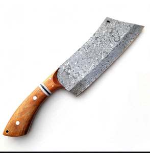 Cuchillo de Cocina Artesanal de Acero Damasco con Diseño de Gota de Lluvia, Mango de Madera de Burl, Cuchillo de Carnicero Resistente - Product Image 1
