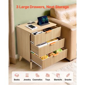 Comodino Moderno Stile Mid-Century con 3 Cassetti e Stazione di Ricarica, Tavolino da Camera da Letto, Mobile Contenitore per Comodino - Product Image 4