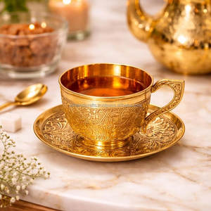 Taza y Platillo de Latón Inspirados en la Realeza con Superficie Lisa y Brillante y Diseño Ligero para una Elegancia Diaria - Product Image 6