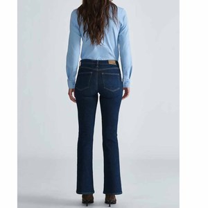 Jean en denim taille haute pour femme, coupe large, délavage foncé, longueur intégrale, style décontracté, couleur unie, 100 % coton, idéal pour l'automne - Product Image 6
