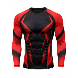 Chemise à manches longues pour homme, protection anti-UV, imprimé abstrait noir et rouge, séchage rapide, polyester, pour adultes - Product Image 2