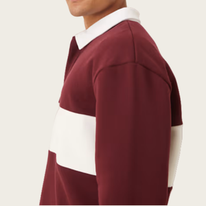 Chemises polo de rugby pour hommes à motif uni personnalisé, 100% coton, tissu tricoté, manches longues, style décontracté, coupe régulière - Product Image 5