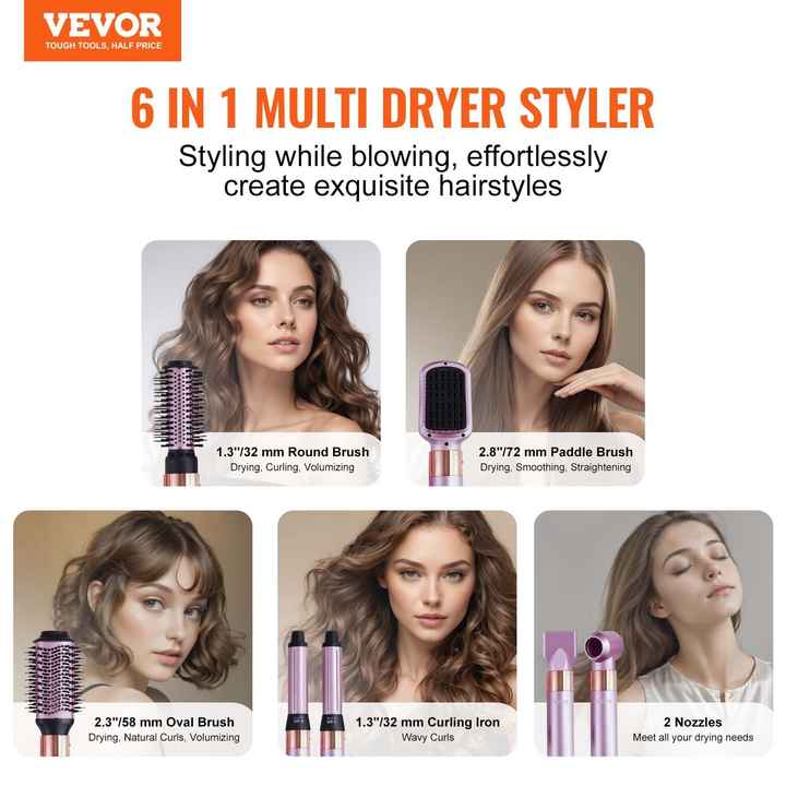 6-in-1 Multi-Purpose Hair Dryer Brush 6-in-1 Multi Hair Styler for Volumizing Styling Curling