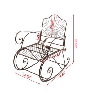Sedia a dondolo da esterno in ferro battuto per patio, comoda poltrona a dondolo per giardino - Product Image 2