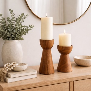 Handmade Wooden Candle Holder Round Wooden Candle Stand Brown Handcrafted <b>Decorative</b> <b>Lantern</b> for Home Decor - Product Image 2