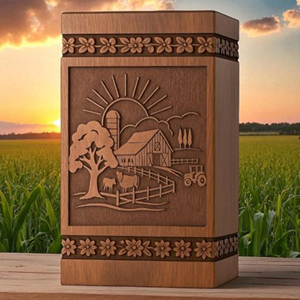 Handcrafted Wooden Urn with village River scene - Memorial Ashes urn Memorial Keepsake by AYAANS - Product Image 2